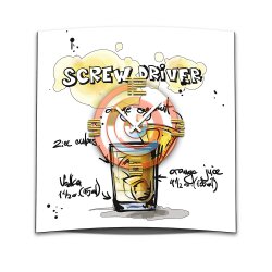 Wanduhr XXL 3D Optik Dixtime Cocktail Screwdriver 50x50...