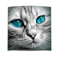 Wanduhr XXL 3D Optik Dixtime blaue Augen Katze 50x50 cm...