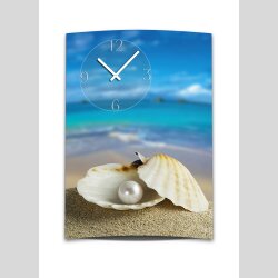 Wanduhr XXL 3D Optik Dixtime Strand Muschel Perle 50x70 cm leises Uhrwerk GR-022