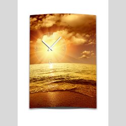 Wanduhr XXL 3D Optik Dixtime Sonnenuntergang Strand 50x70 cm leises Uhrwerk GR-021
