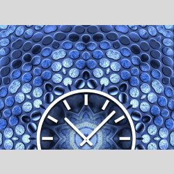Tischuhr 30cmx30cm inkl. Alu-St&auml;nder -modernes Design Motiv blaue Kiesel  ger&auml;uschloses Quarzuhrwerk -Wanduhr-Standuhr TU3867 DIXTIME
