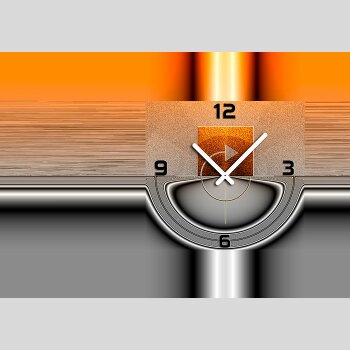 6100 &quot;ORANGE HALF&quot; Dixtime Designer Wanduhr, Wanduhren, stilvolle Luxusuhr, orange silber,  35cm x 50cm