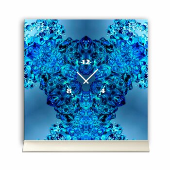 Tischuhr 30cmx30cm inkl. Alu-St&auml;nder -modernes Design Kaleidoskop blau  ger&auml;uschloses Quarzuhrwerk -Wanduhr-Standuhr TU4419 DIXTIME