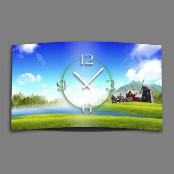 Landschaft Windm&uuml;hle Designer Wanduhr modernes Wanduhren Design leise kein ticken dixtime 3DS-0073